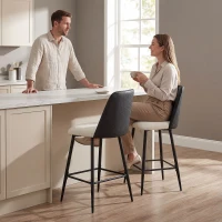 HOMCOM Bar Stools Set of 2, 26" Counter Height Bar Stools with PU Backrest, Linen-look Fabric Seat, Black(m-10)