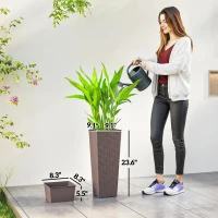 Outsunny 23.6 Inch Tall Planters for Outdoor Plants, Set of 2 Plastic Flower Pots with Drainage Holes, Brown(m-3)