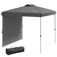Outsunny 8 x 8 Pop Up Canopy with 1 Sidewall, Carry Bag and 4 Sand Bags, Height Adjustable Instant Sun Shelter, Dark Grey(m-11)