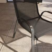 Outsunny Set of 4 Outdoor Dining Chairs, Stackable Lawn Chairs with High Back, Breathable Mesh Seat for Garden Porch, Black(m-9)