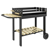 Outsunny Charcoal Grill,Barbecue Trolley with Double Adjustable Grill, Side Table, Storage Shelf and Wheels, Black(m-11)