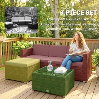Outsunny 3 Pieces Patio Furniture Set with Cushions, Outdoor PE Rattan Wicker Conversation Corner Sofa Set with Glass Top Table(m-7)