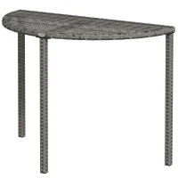 Outsunny Half Round Side Table, PE Rattan Coffee Table with Metal Frame for Patio, Garden, Balcony, Grey(m-2)