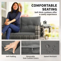 Outsunny Wicker Outdoor Sofa with Side Trays, Rattan Patio Loveseat with Cushions for Garden Balcony, Light Grey(m-7)