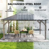 Outsunny 12' x 16' Hardtop Gazebo with Galvanized Steel Roof, UPF50+ Wood Permanent Pavilion with Clear Roof Top, Light Walnut(m-4)