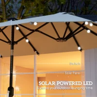 Outsunny 10ft Double-Sided Patio Umbrella with 35 LED Lights, 12 ribs, Extra Large Outdoor Parasol with Twin Canopy, Beige(m-4)