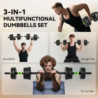 Soozier Adjustable Dumbbell Set, 3 in 1 Weights Dumbbells Set for Home Gym, 44lb Free Weights with Connector and Non-Slip Grip(m-4)