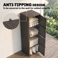 Outsunny Wicker Outdoor Storage Cabinet, 4 Shelf Patio Storage Cabinet with Adjustable Shelves and Magnetic Doors, Brown(m-9)