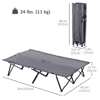 Outsunny 76" Two Person Folding Camping Cot Outdoor Portable Double Cot Wide Military Sleeping Bed w/ Carrying Bag Grey(m-3)