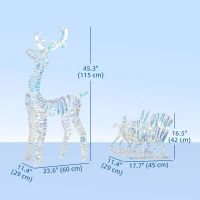 Outsunny Lighted Christmas Reindeer with Sleigh, Outdoor Reindeer with 170 LED Lights and Stakes, Holiday Decor, Silver(m-3)