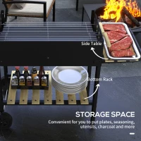 Outsunny Charcoal Grill,Barbecue Trolley with Double Adjustable Grill, Side Table, Storage Shelf and Wheels, Black(m-6)