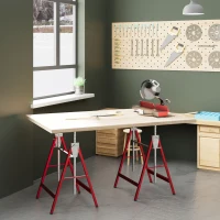 HOMCOM Set of 2 Adjustable Telescopic Builders Trestle, DIY Steel Work Bench Carpenter, Folding Saw Horse Tools Red(m-1)