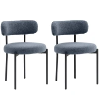 HOMCOM 2 Pieces Kitchen Chairs, Modern Dining Chairs w/ Berber Fleece Upholstery and Steel Legs for Living Room, Grey(m-11)
