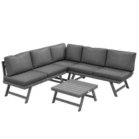 Outsunny Outdoor Corner Garden Set, Convertible 4-Piece Furniture with 2 Sofas, 1 Corner Chair, and 1 Coffee Table, Grey(m-2)
