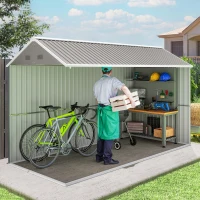 Outsunny 12' x 5.5' Metal Garden Storage Shed, Outdoor Tool Storage House with Lockable Door, Vents, Sloped Roof, Light Grey(m-10)