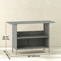 Outsunny Wicker Outdoor Bar Table, PE Rattan Bar Height Patio Table with 2 Shelves, Steel Frame for Garden, Backyard, Dark Grey(m-3)