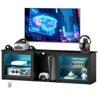 HOMCOM TV Stand with LED Lights, Modern Entertainment Center with Adjustable Glass Shelves, for TVs up to 65 Inch, Black(m-2)