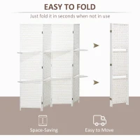 HOMCOM 4 Panel Room Divider with Shelves, 6 FT Freestanding Folding Privacy Screen, Partition Wall Divider for Bedroom, White(m-4)
