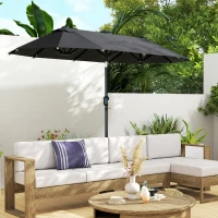 Outsunny 10ft Double-Sided Patio Umbrella with 35 LED Lights, 12 ribs, Extra Large Outdoor Parasol with Twin Canopy, Dark Grey(m-10)