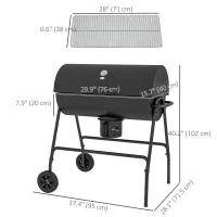 Outsunny Barrel Charcoal BBQ Smoker, Barbecue with 420 sq.in. Cooking Area, Wheels, Ash Catcher, Black(m-3)