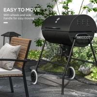 Outsunny Barrel Charcoal BBQ Smoker, Barbecue with 420 sq.in. Cooking Area, Wheels, Ash Catcher, Black(m-7)