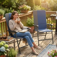 Outsunny Folding Patio Chairs Set of 2, Padded High Back Lawn Camping Chairs with Armrests, 600D Oxford Fabric, Dark Blue(m-2)