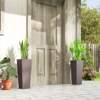 Outsunny 23.6 Inch Tall Planters for Outdoor Plants, Set of 2 Plastic Flower Pots with Drainage Holes, Brown(m-10)