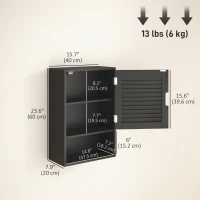 HOMCOM Bathroom Cabinet, Wall Mounted Storage Cabinet with Adjustable Shelves, 40 x 20 x 60 cm, Black(m-3)