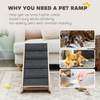 PawHut Dog Ramp for Bed Couch, Foldable Pet Ramp Height Adjustable 4 Levels from 14.75" to 24.5" for Cats and Small Dogs with Non-Slip Carpeted Surface, Natural(m-7)