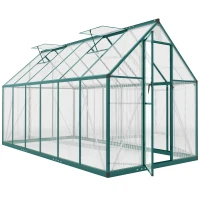 Outsunny Polycarbonate Greenhouse with Swing Door and Two Adjustable Roof Vents, Aluminum Walk-in Greenhouse, 11x6 ft, Dark Green(m-11)