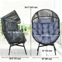 Outsunny Wicker Egg Chair Outdoor Indoor Rattan Oversized Patio Lounge Chair with 5.5" Cushions and Headrest, Grey(m-3)