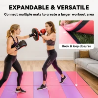 Soozier 4'x6'x2'' Folding Gymnastics Tumbling Mat, Exercise Mat  with Carrying Handles for Yoga, MMA, Martial Arts, Stretching, Core Workouts, Pink and Purple(m-5)