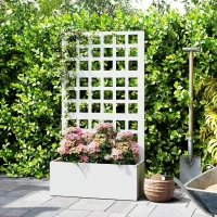 Outsunny Galvanized Raised Garden Bed Planter Box with Trellis for Climbing Plants, Vegetable, Vines, 24" x 9" x 44.5", White(m-8)