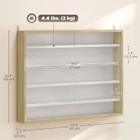 HOMCOM 5-Tier Display Cabinet, Shot Glass Display Case, Glass Curio Cabinet with 2 Glass Doors and 4 Adjustable Shelves, Oak(m-3)