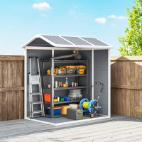Outsunny 6' x 4' Outdoor Storage Shed, Plastic Shed with Floor, Window, Lockable Door and Vents for Outdoor Patio Storage, Gray(m-8)
