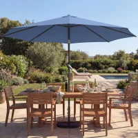Outsunny 10' x 10' Round Market Umbrella with Base and Sandbag, Patio Umbrella with Crank Handle and Tilt, Blue(m-8)