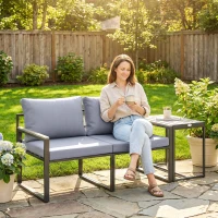 Outsunny Outdoor Bistro Set, Patio Furniture Set with 2 Chairs and Side Table for Garden Balcony Poolside, Grey(m-9)