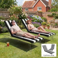 Outsunny Outdoor Chaise Lounge Cushions Set of 2 with 6 Ties, High-Density Foam, for Patio and Poolside, Black and White(m-7)