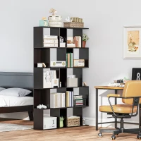 HOMCOM 5-Tier Geometric Bookshelf, S Shaped Bookcase, Modern Freestanding Display Shelf Unit for Home Office, Black(m-7)