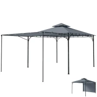 Outsunny Patio Gazebo with Double Roof Outdoor Gazebo Canopy with Extendable Shade 126" x126" Dark Grey(m-11)
