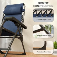 Outsunny Zero Gravity Chair Set of 2, Folding Reclining Outdoor Lounge Chair with Cup Holder, Headrest, Dark Blue(m-10)