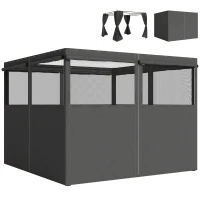 Outsunny Gazebo Curtains, 10' x 10' Universal Replacement Privacy Curtain, 4-Panels Sidewall with Roll up Mesh Windows, Dark Grey(m-11)