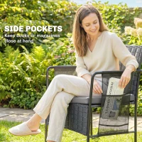 Outsunny 3 Pieces Rocking Bistro Set Outdoor Patio Furniture Set with Side Pockets, Mesh Seat, Cushions, 2-Tier Table, Grey(m-9)