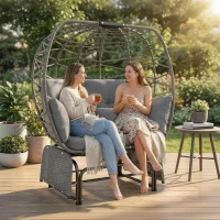 Outsunny Double Outdoor Glider Egg Chair, Outdoor Loveseat Glider with Cushions and Pillows, Dark Grey(m-1)