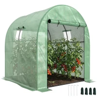 Outsunny Tunnel Greenhouse Walk-in Green House with UV-resistant PE Cover, Doors and Mesh Windows, 6' x 6' x 6.6', Green(m-11)