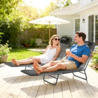 Outsunny 2 Piece Sun Loungers, Folding Chaise Lounge Chairs with Reclining Back, Breathable Mesh Seat, Headrest, Black(m-10)