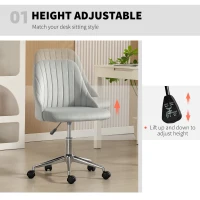 Vinsetto Vanity Chair for Makeup, Velvet Comfy Office Chair with Adjustable Height, Swivel Wheels for Bedroom, Living Room, Grey(m-4)