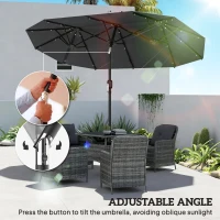 Outsunny 10ft Double-Sided Patio Umbrella with 35 LED Lights, 12 ribs, Extra Large Outdoor Parasol with Twin Canopy, Dark Grey(m-5)
