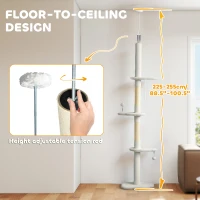 PawHut 88.5"-100.5" Floor to Ceiling Cat Tree, Cat Tower with Scratching Posts, Cloud Shaped Platforms, Dangling Balls, Cream(m-5)