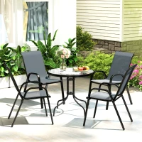 Outsunny Five-Piece Steel Patio Set, with Glass-Top Table - Dark Grey(m-1)